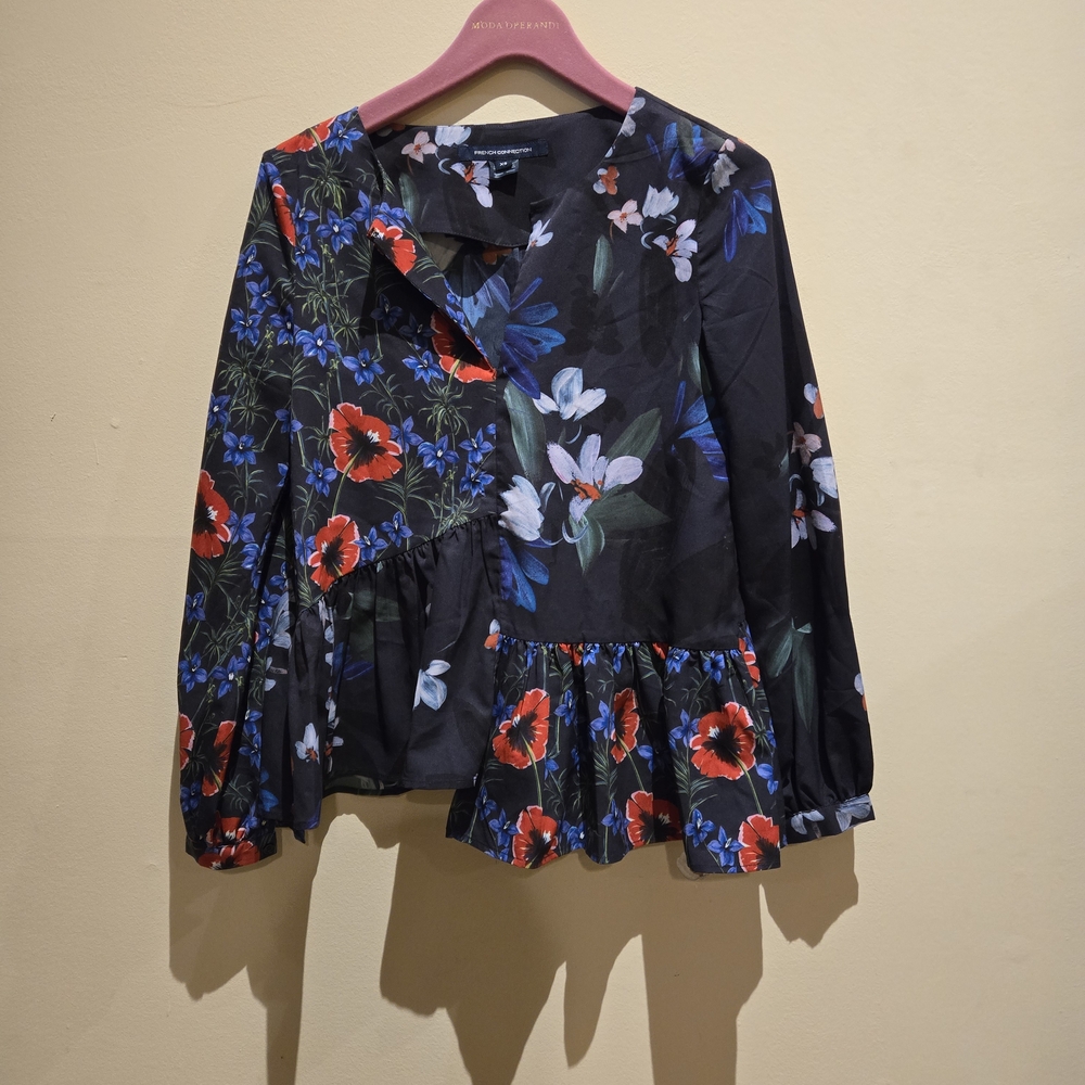 French Connection Black Floral Blouse, Size XS